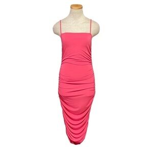 Deja Vu Dress Womens Medium Pink Bodycon Sleeveless Midi Ruched